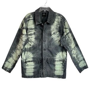 Junk Food Clothing Mens Albert Tie Dye Utility Jacket L Gray Green Distressed